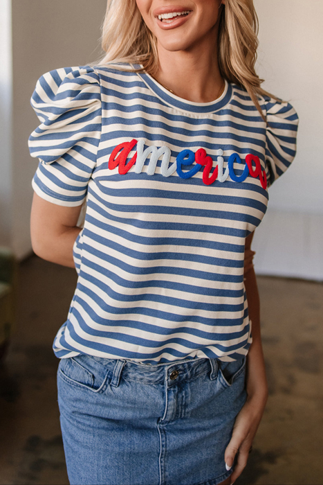 HIDDEN GEMS | America Stripe Puff Sleeve T-Shirt