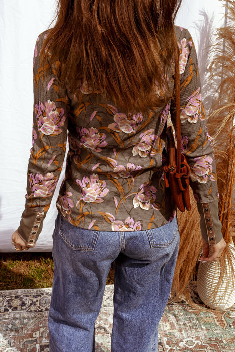 HIDDEN GEMS |  Floral Waffle Knit Long Sleeve Top