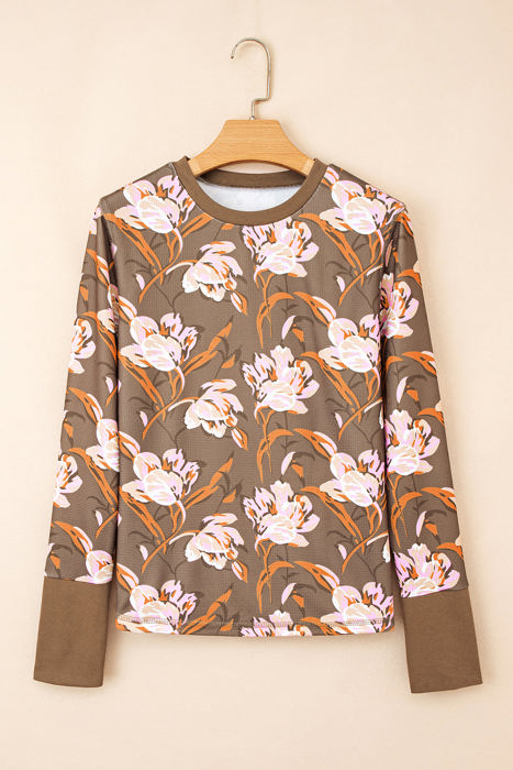 HIDDEN GEMS |  Floral Waffle Knit Long Sleeve Top