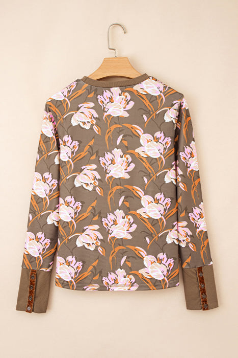 HIDDEN GEMS |  Floral Waffle Knit Long Sleeve Top