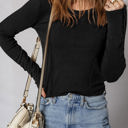  HIDDEN GEMS | Ribbed Buttoned Cuff Long Sleeve Top