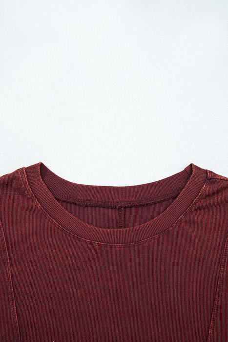 HIDDEN GEMS | Ribbed Buttoned Cuff Long Sleeve Top