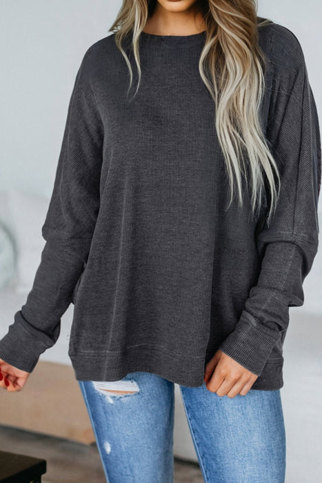 HIDDEN GEMS | Waffle Knit Patchwork Long Sleeve Top