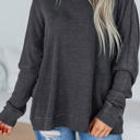  HIDDEN GEMS | Waffle Knit Patchwork Long Sleeve Top