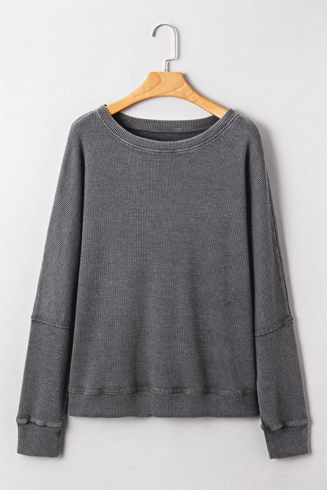 HIDDEN GEMS | Waffle Knit Patchwork Long Sleeve Top