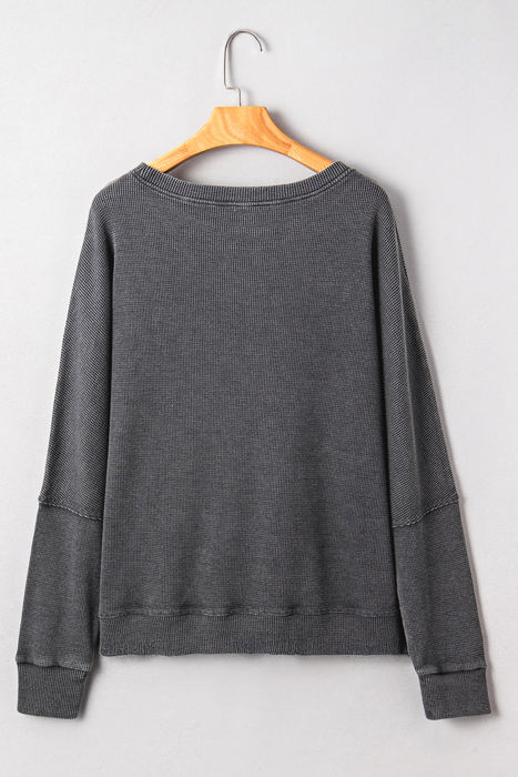 HIDDEN GEMS | Waffle Knit Patchwork Long Sleeve Top