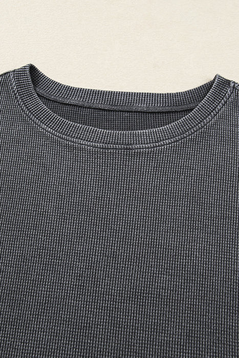 HIDDEN GEMS | Waffle Knit Patchwork Long Sleeve Top