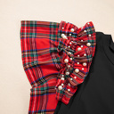  HIDDEN GEMS | Plaid Patchwork Pearl Ruffle Sleeve T-Shirt