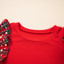  HIDDEN GEMS | Plaid Patchwork Pearl Ruffle Sleeve T-Shirt