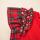  HIDDEN GEMS | Plaid Patchwork Pearl Ruffle Sleeve T-Shirt