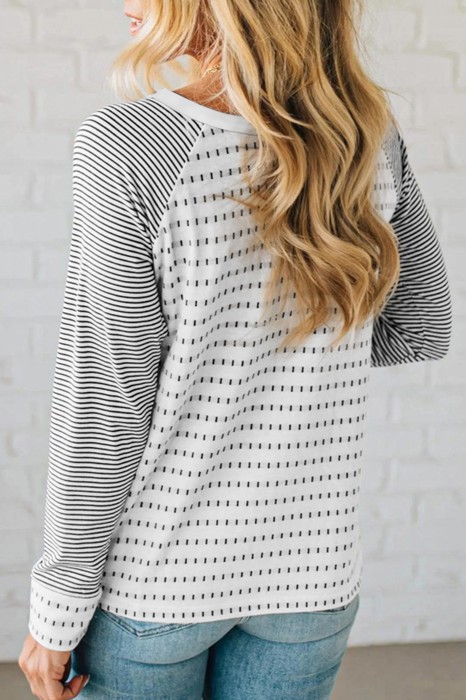 HIDDEN GEMS | Stripe Patchwork Raglan Long Sleeve Tee