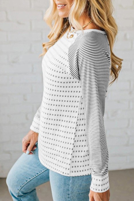 HIDDEN GEMS | Stripe Patchwork Raglan Long Sleeve Tee