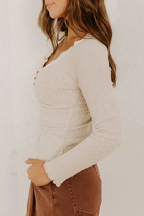 HIDDEN GEMS | Lovely Lace Trim Long Sleeve Top