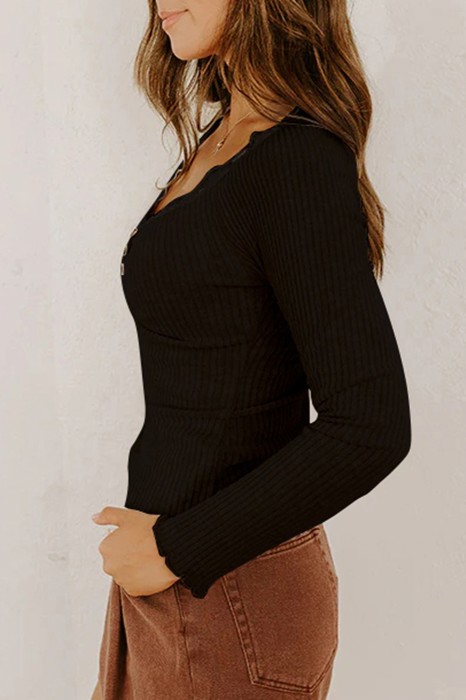 HIDDEN GEMS | Lovely Lace Trim Long Sleeve Top