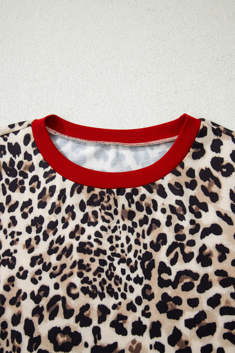 HIDDEN GEMS | Leopard Contrast Trim Long Sleeve Top