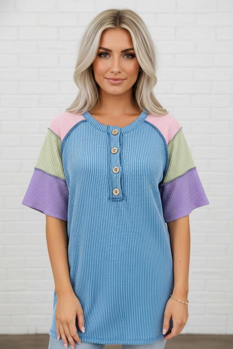 Weekend Wanderer Colorblock Corded Henley T-Shirt