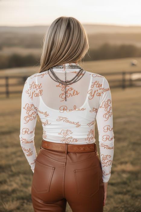 Clearance! Western Flair Mesh Long Sleeve Top