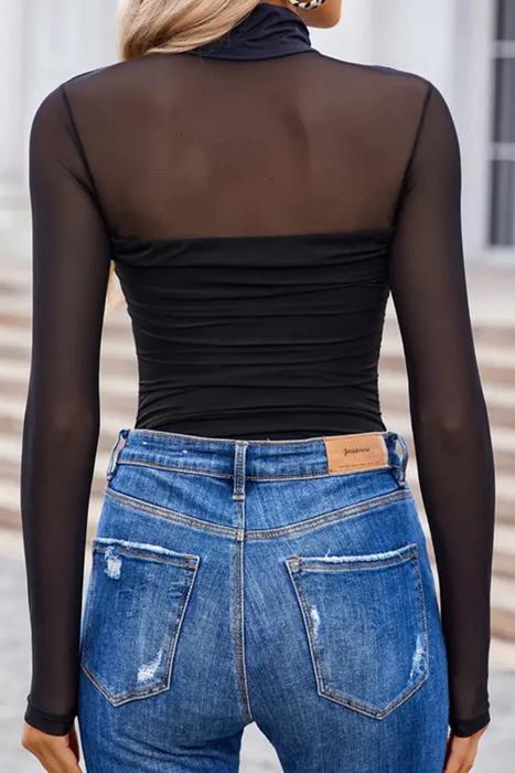 Sultry Sweet Mock Neck Mesh Top