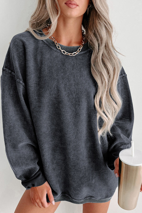 HIDDEN GEMS | Washed Ribbed Pullover Sweatshirt