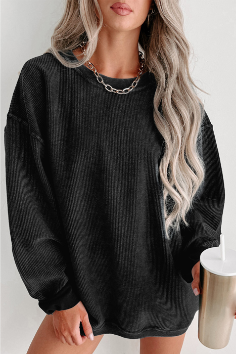 HIDDEN GEMS | Washed Ribbed Pullover Sweatshirt