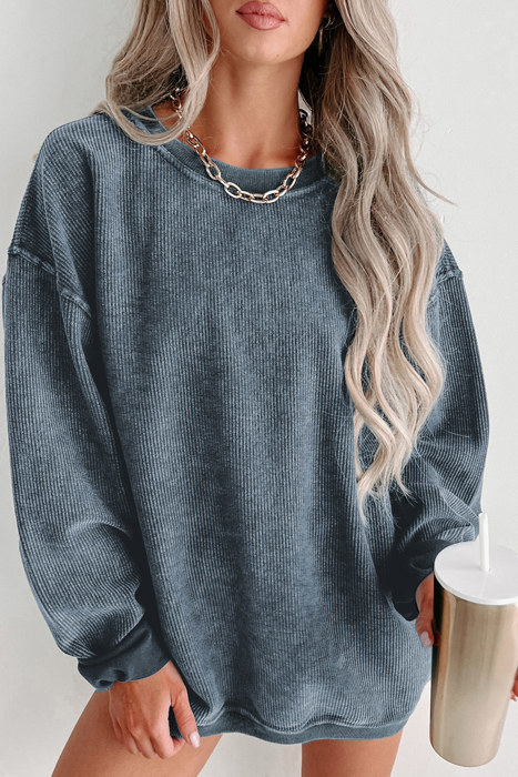 HIDDEN GEMS | Washed Ribbed Pullover Sweatshirt