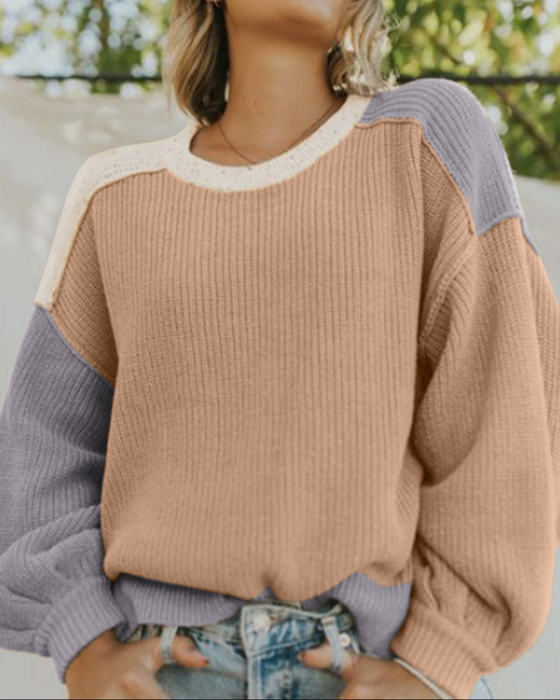 HIDDEN GEMS Neutral Colorblock Sweater