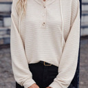  HIDDEN GEMS | Textured Half Buttoned Drawstring Hoodie