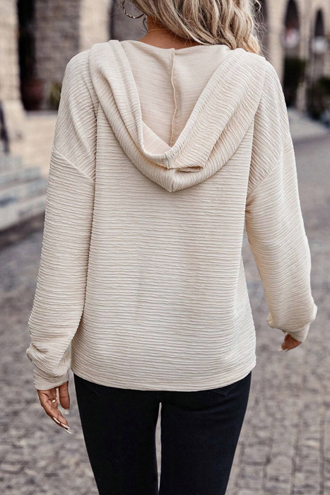HIDDEN GEMS | Textured Half Buttoned Drawstring Hoodie