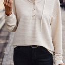 HIDDEN GEMS | Textured Half Buttoned Drawstring Hoodie