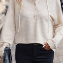  HIDDEN GEMS | Textured Half Buttoned Drawstring Hoodie