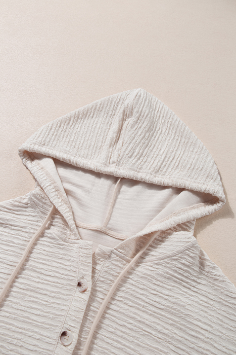 HIDDEN GEMS | Textured Half Buttoned Drawstring Hoodie