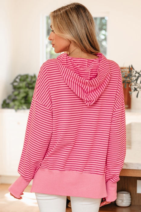 Stripe Thumbhole Drop Shoulder Sleeve Hoodie