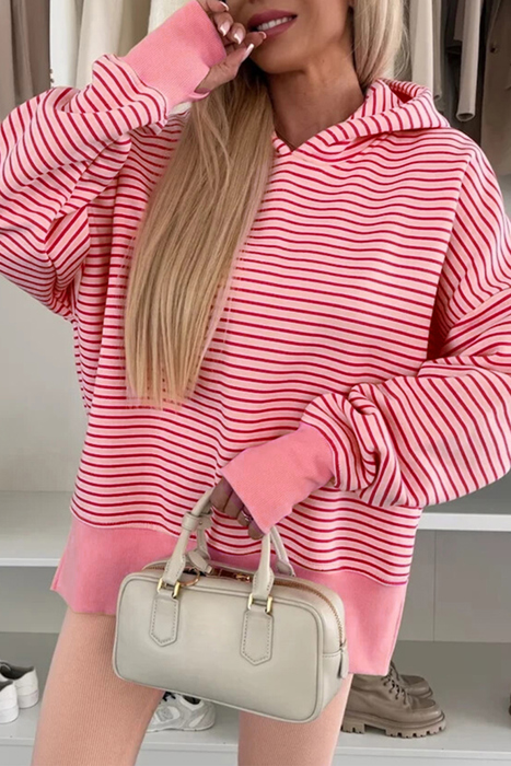 HIDDEN GEMS | Stripe Thumbhole Sleeve Side Slit Hoodie