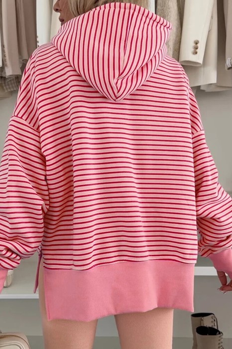 HIDDEN GEMS | Stripe Thumbhole Sleeve Side Slit Hoodie