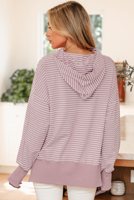 Stripe Thumbhole Drop Shoulder Sleeve Hoodie