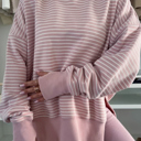  HIDDEN GEMS | Stripe Thumbhole Sleeve Side Slit Hoodie