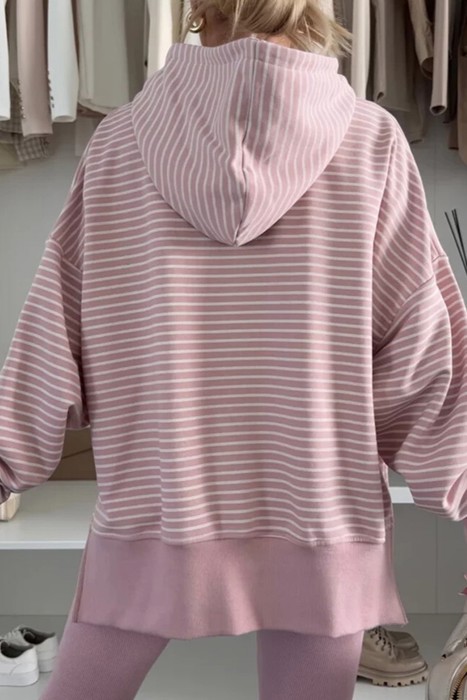 HIDDEN GEMS | Stripe Thumbhole Sleeve Side Slit Hoodie