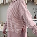  HIDDEN GEMS | Stripe Thumbhole Sleeve Side Slit Hoodie