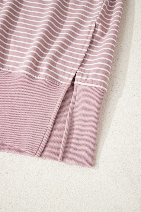 HIDDEN GEMS | Stripe Thumbhole Sleeve Side Slit Hoodie