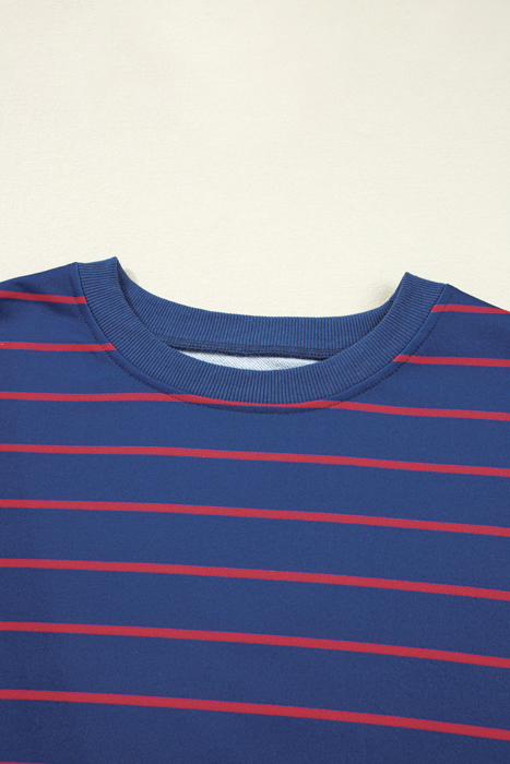  HIDDEN GEMS | Stripe Overlap Drop Shoulder Sweatshirt