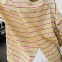   HIDDEN GEMS | Stripe Overlap Drop Shoulder Sweatshirt