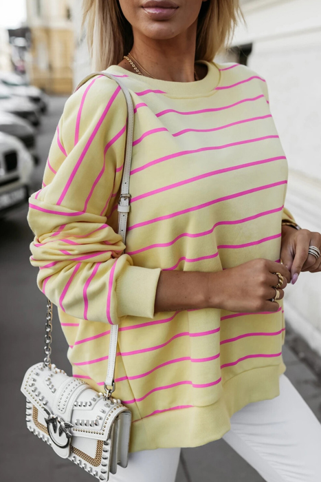  HIDDEN GEMS | Stripe Overlap Drop Shoulder Sweatshirt