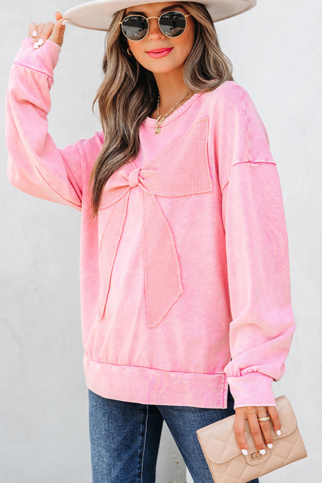 HIDDEN GEMS | Bow Patchwork Mineral Wash Sweatshirt