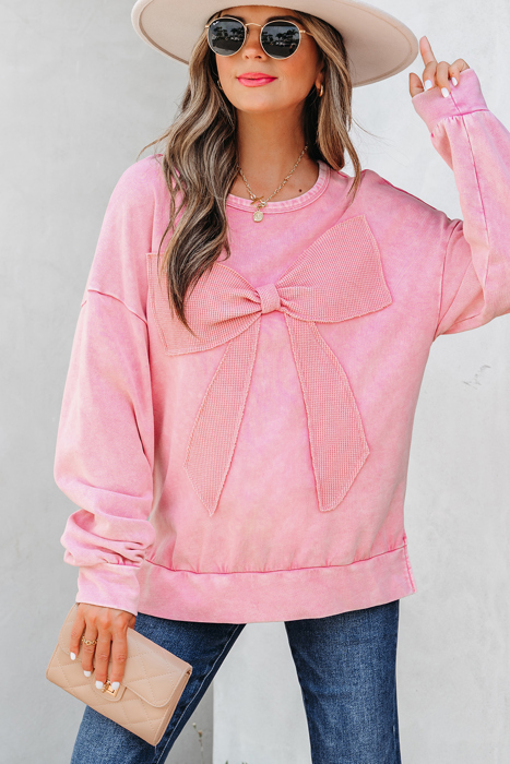 HIDDEN GEMS | Bow Patchwork Mineral Wash Sweatshirt
