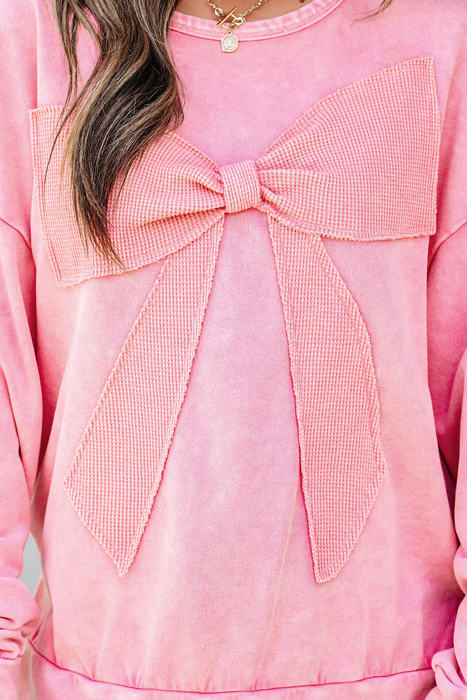 HIDDEN GEMS | Bow Patchwork Mineral Wash Sweatshirt