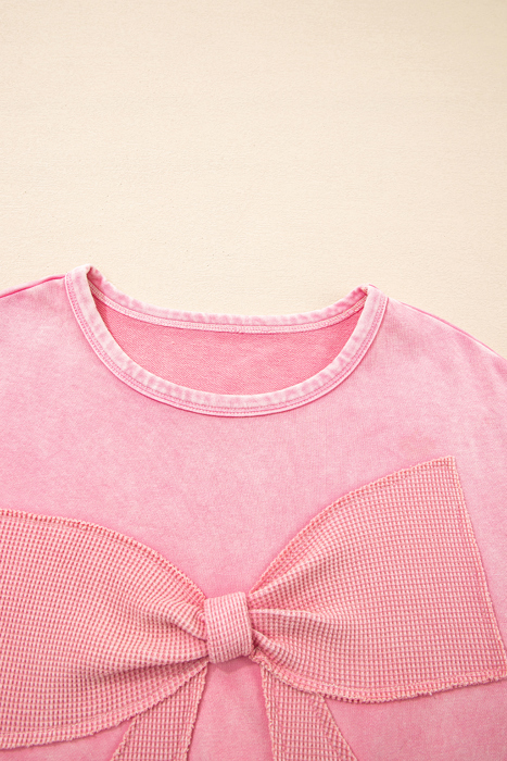 HIDDEN GEMS | Bow Patchwork Mineral Wash Sweatshirt