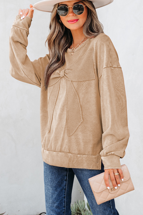 HIDDEN GEMS | Bow Patchwork Mineral Wash Sweatshirt