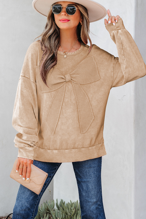 HIDDEN GEMS | Bow Patchwork Mineral Wash Sweatshirt
