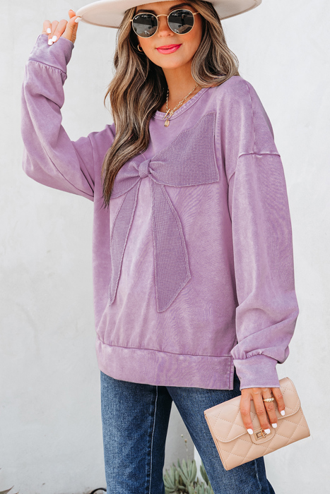 HIDDEN GEMS | Bow Patchwork Mineral Wash Sweatshirt
