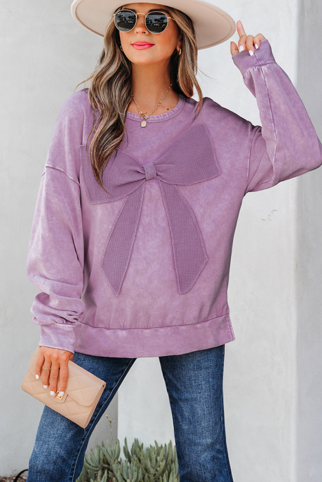 HIDDEN GEMS | Bow Patchwork Mineral Wash Sweatshirt